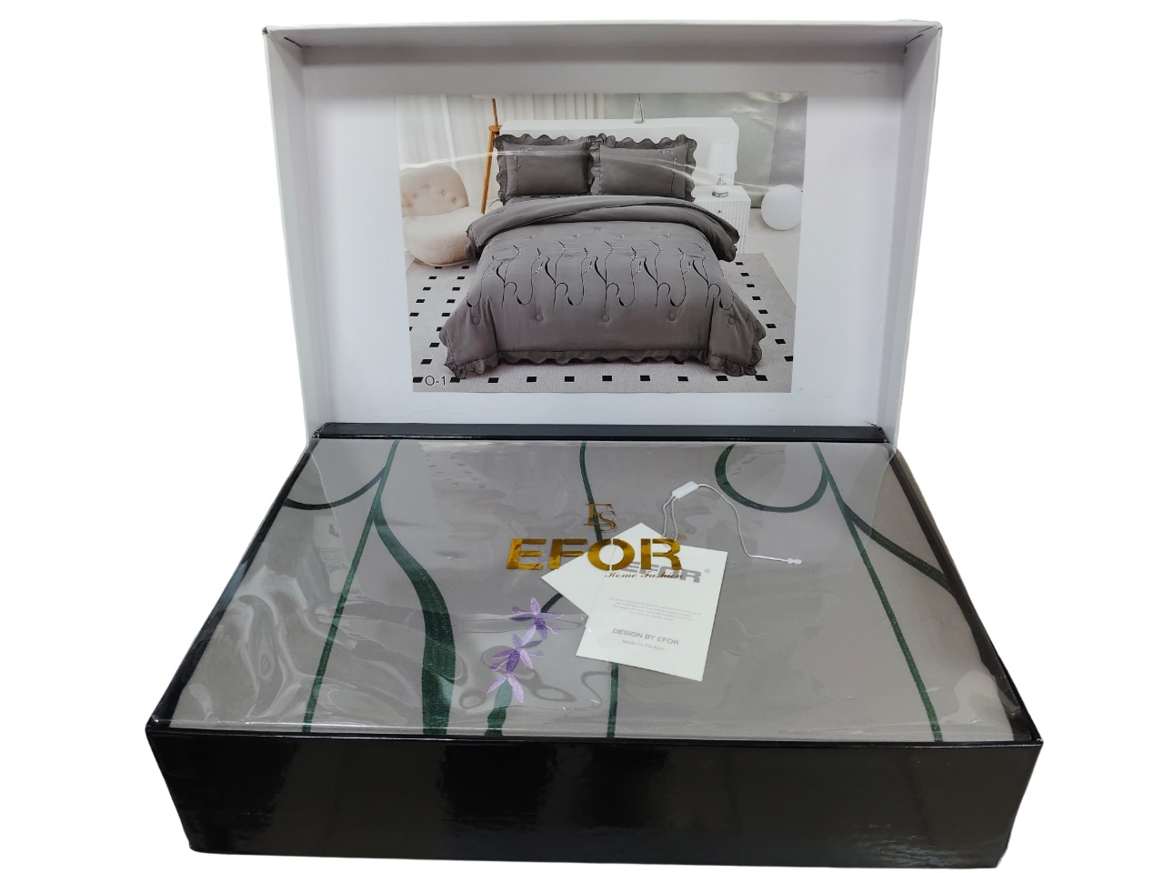 КПБ EFOR COTTONI с вышивкой "стебель",серый евро