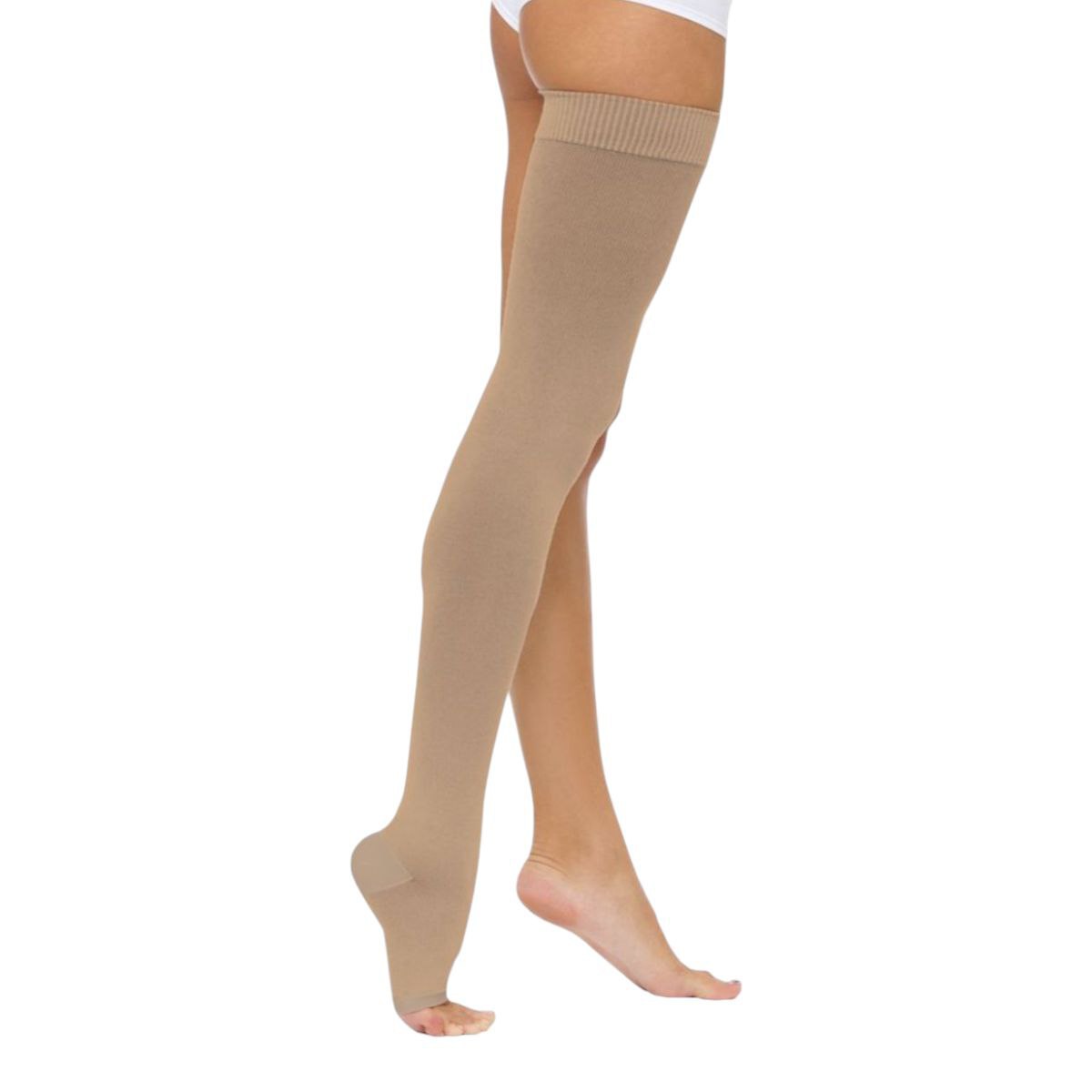 [Ч2К] Чулок компрессионный до бедра с открытым мыском Цвет Кремовый