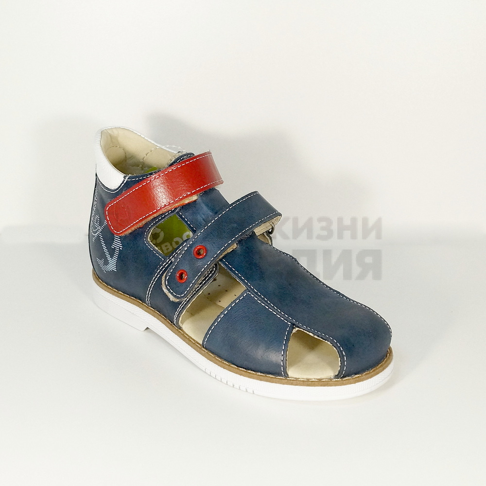 26004, Сандалии детские кожа цв.синий/красный/белый/якорь, 31