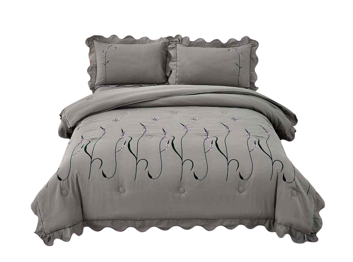 [0-1]КПБ EFOR COTTONI с вышивкой "стебель",серый евро